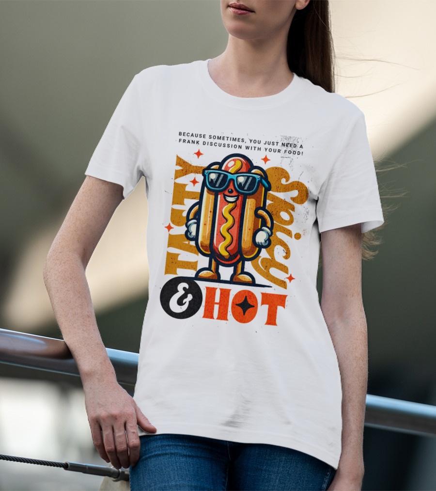 Highly Spicy And Hot Retro Funny Hot Dog Fast Food Mascot Character T-Shirt