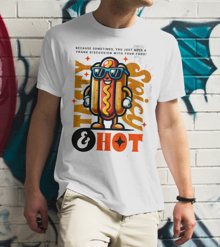 Highly Spicy And Hot Retro Funny Hot Dog Fast Food Mascot Character T-Shirt