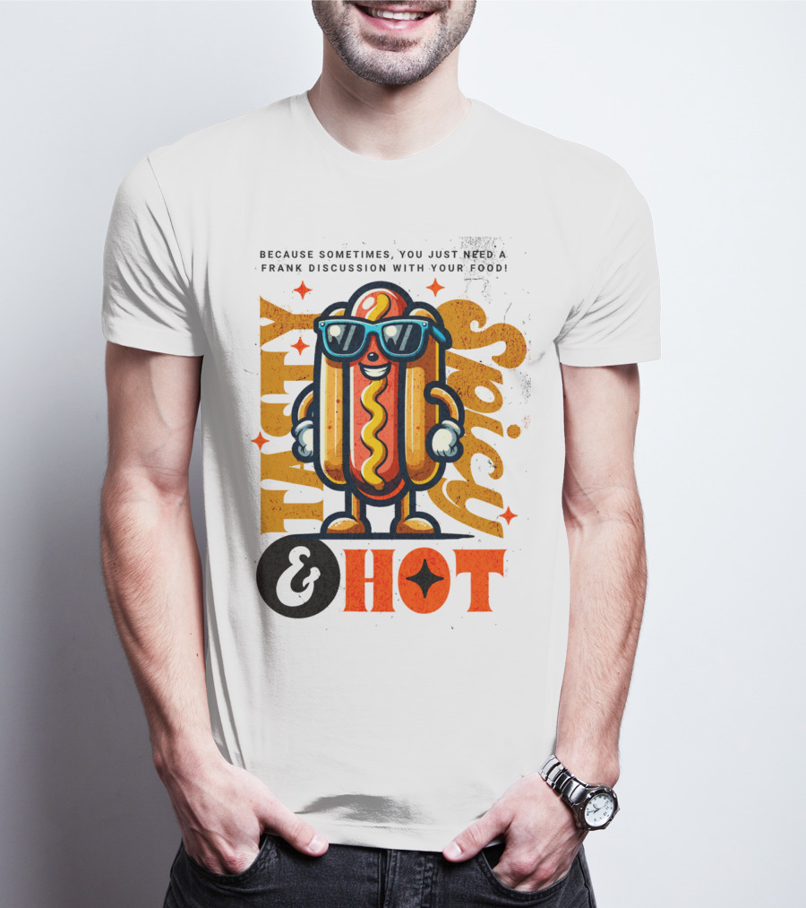 Highly Spicy And Hot Retro Funny Hot Dog Fast Food Mascot Character T-Shirt