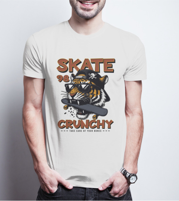 SKATE 98 CRUNCHY Tiger Take Care Of Your Bones T-Shirt