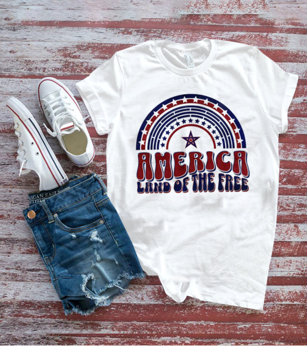 America Land Of The Free 4th Of July Star And Stripes Rainbow T-Shirt