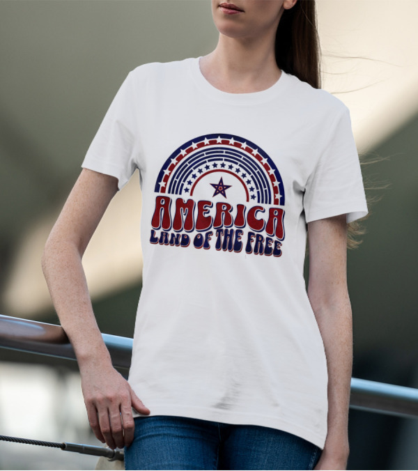 America Land Of The Free 4th Of July Star And Stripes Rainbow T-Shirt