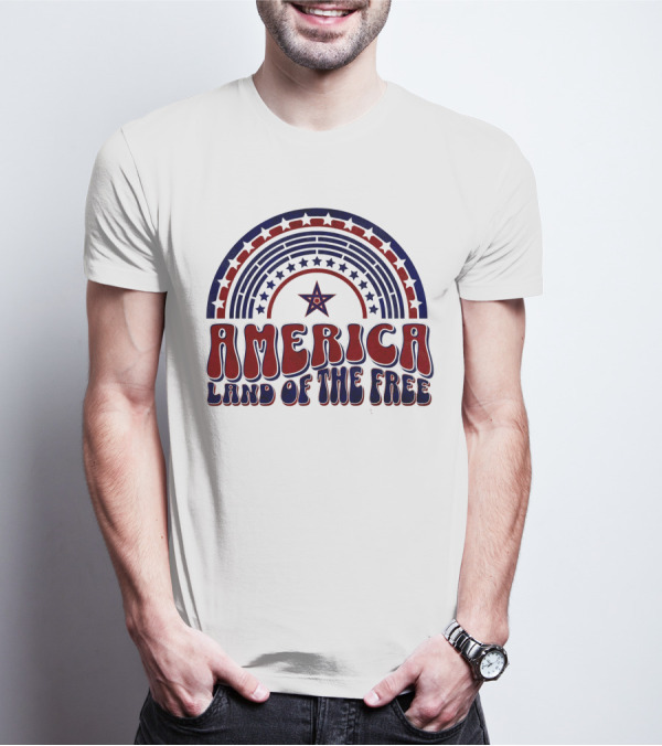 America Land Of The Free 4th Of July Star And Stripes Rainbow T-Shirt