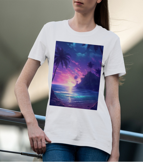 Escape The Ordinary Tropical Sunset With Palm Trees And Ocean View T-Shirt