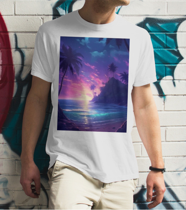Escape The Ordinary Tropical Sunset With Palm Trees And Ocean View T-Shirt