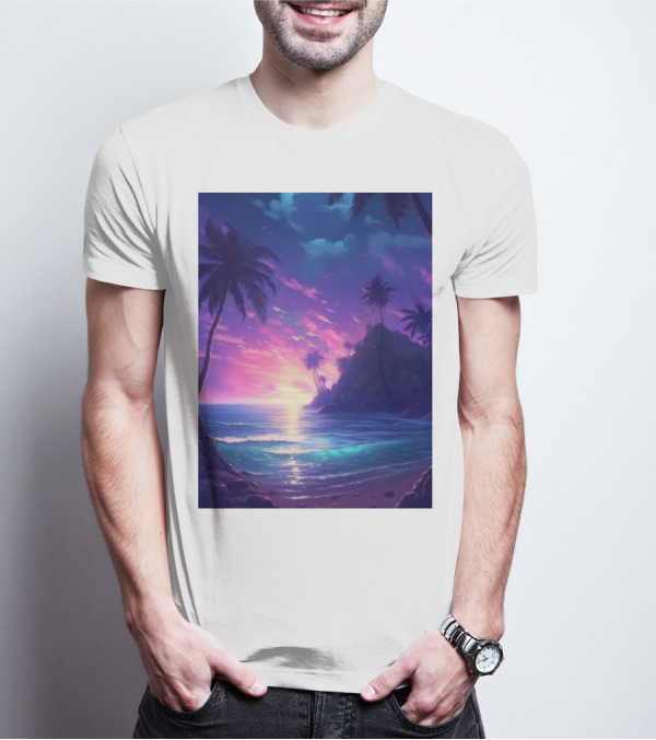 Escape The Ordinary Tropical Sunset With Palm Trees And Ocean View T-Shirt