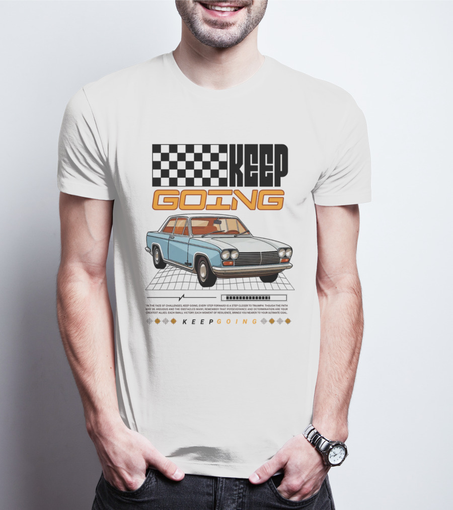 KEEP GOING Retro Car Classic Style Checkerboard Racing Elements T-Shirt