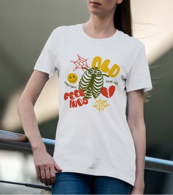 Old Feelings Sometimes Kinda Odd Broken Heart And Smiley Skeleton With Webs T-Shirt