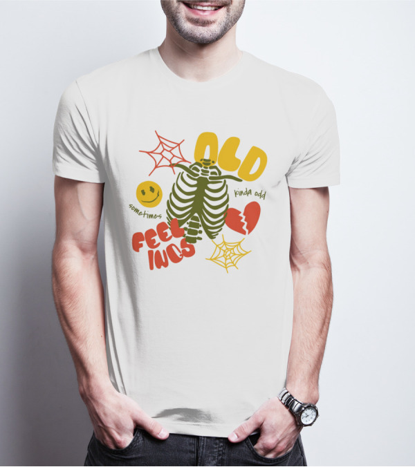 Old Feelings Sometimes Kinda Odd Broken Heart And Smiley Skeleton With Webs T-Shirt