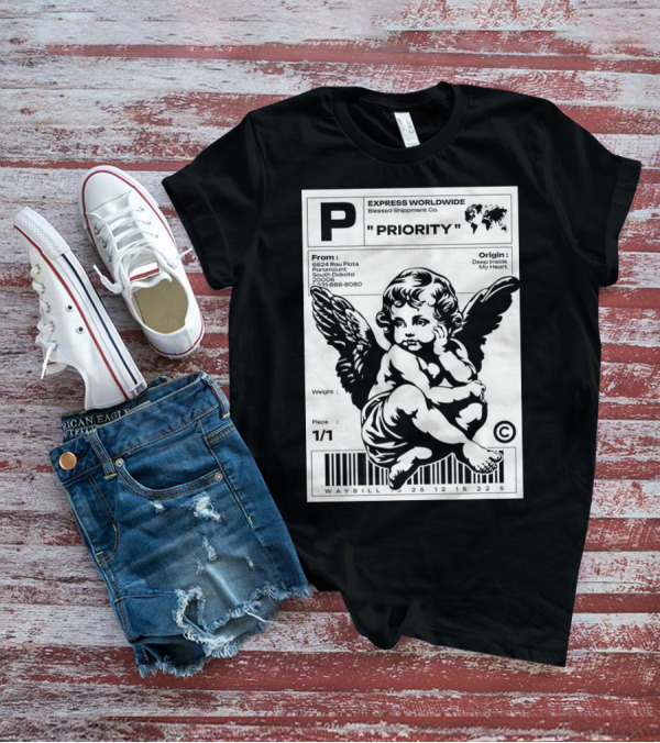 P Express Worldwide Blessed Shipment Co Priority Waybill Cherub Angel Barcode South Dakota T-Shirt