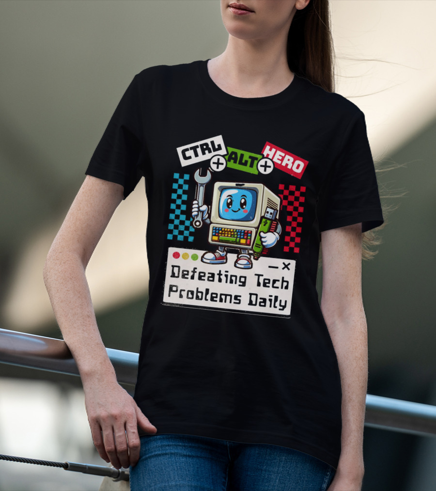 CTRL ALT HERO Retro Computer Defeating Tech Problems Daily T-Shirt