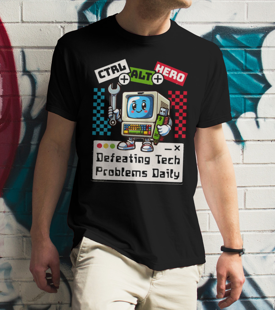 CTRL ALT HERO Retro Computer Defeating Tech Problems Daily T-Shirt