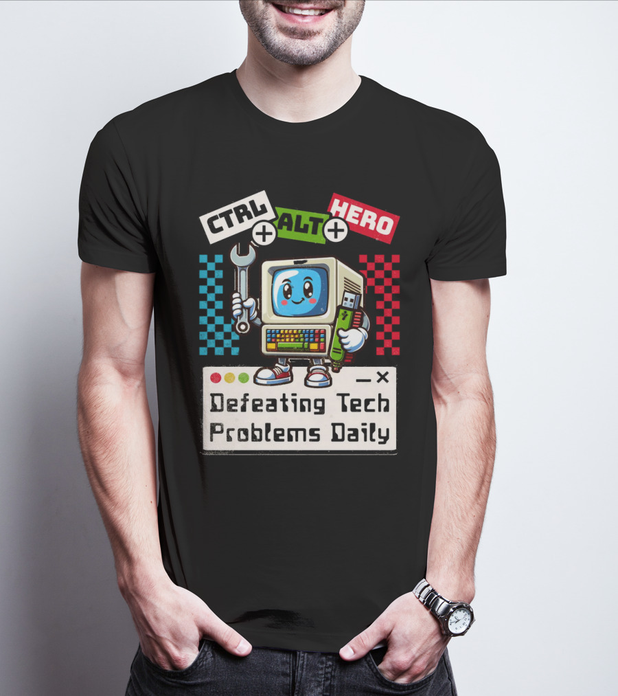 CTRL ALT HERO Retro Computer Defeating Tech Problems Daily T-Shirt