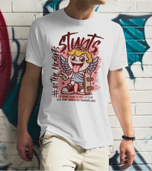 Stunts In The Heights Angel Skateboarder Adrenaline Rushing T-Shirt