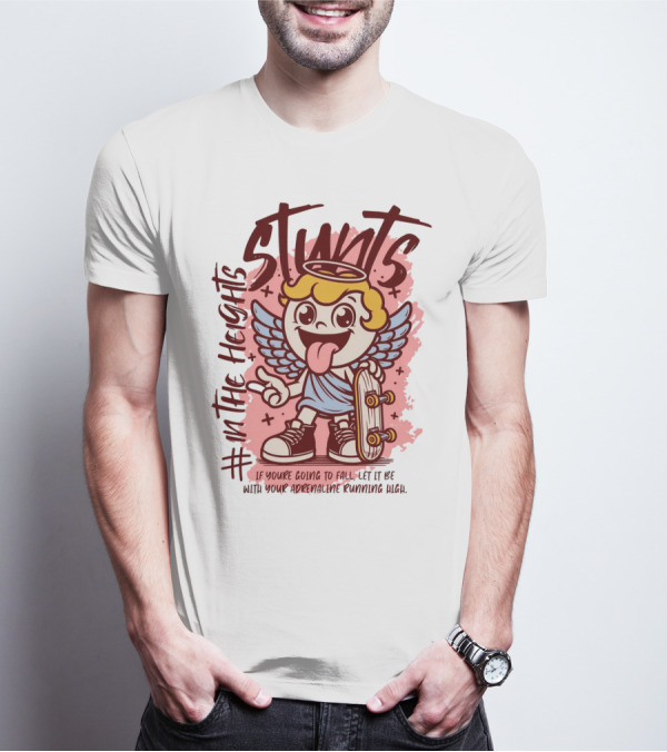 Stunts In The Heights Angel Skateboarder Adrenaline Rushing T-Shirt