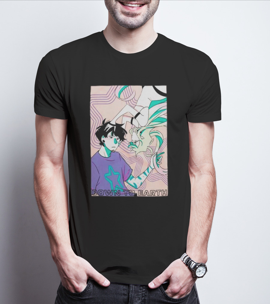 Down To Earth Downward Gaze Duo With Star Pattern And Spirals T-Shirt