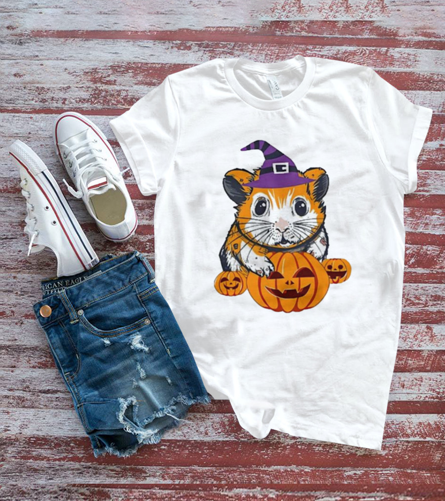 Halloween Guinea Pig With Witch Hat And Pumpkins T-Shirt