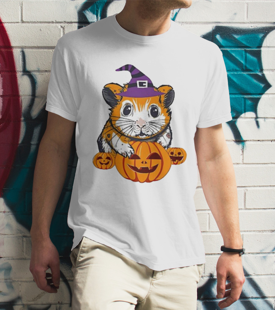 Halloween Guinea Pig With Witch Hat And Pumpkins T-Shirt