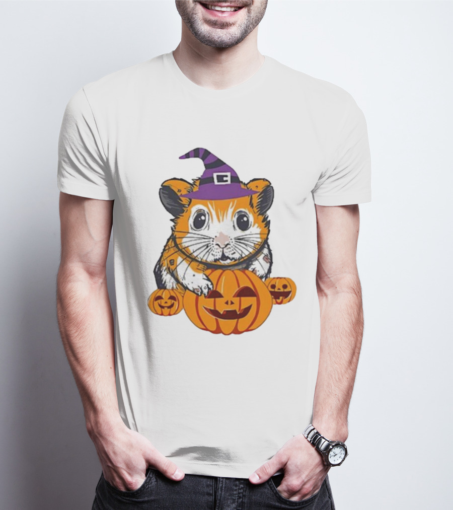 Halloween Guinea Pig With Witch Hat And Pumpkins T-Shirt