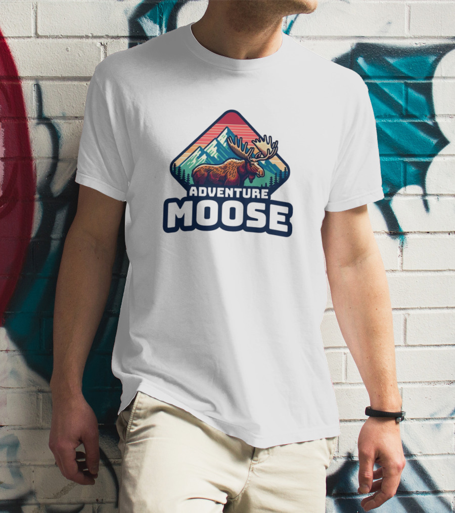 Adventure Moose Mountain Wilderness Retro Trekking T-Shirt
