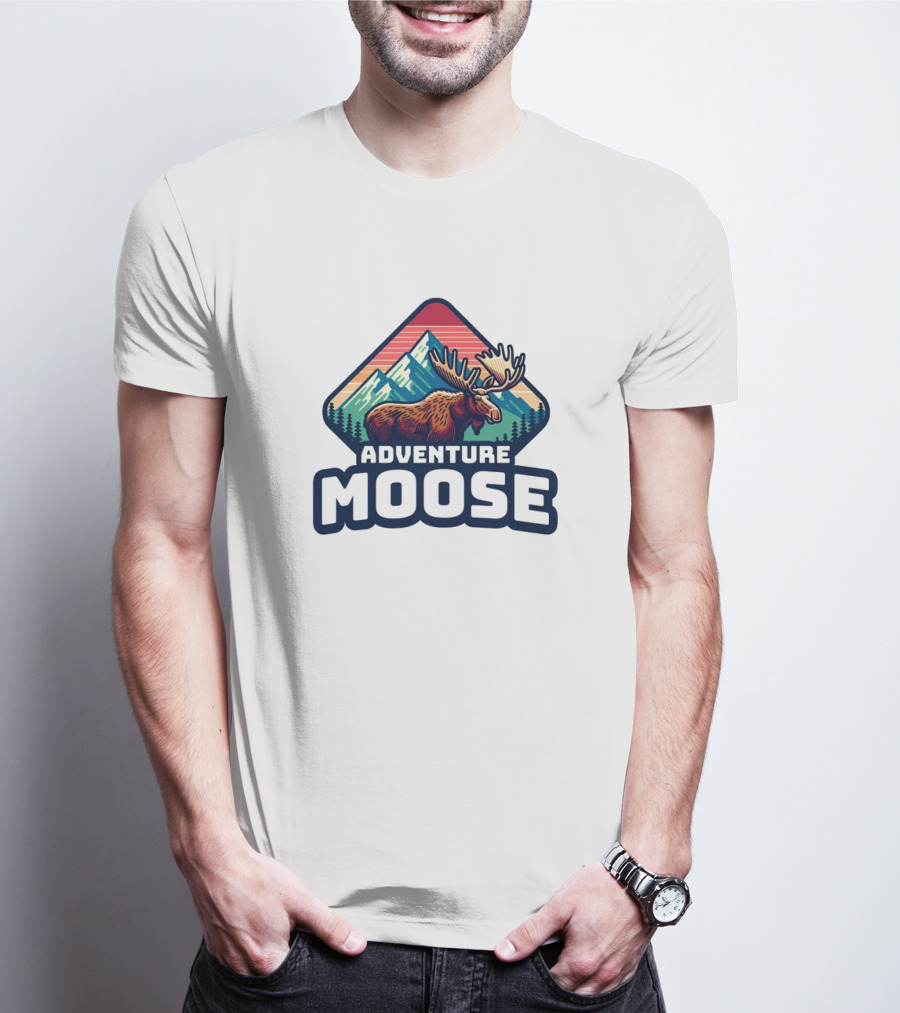 Adventure Moose Mountain Wilderness Retro Trekking T-Shirt