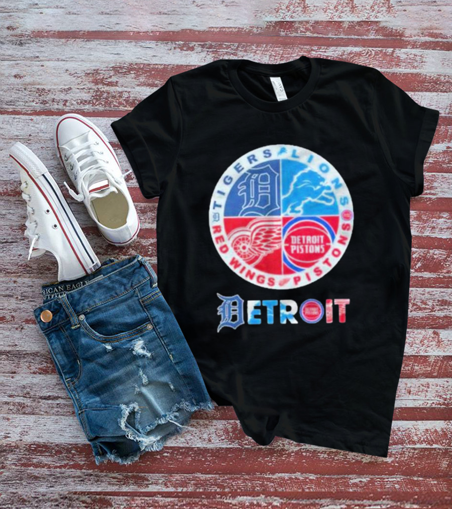 Detroit Tigers Lions Red Wings Pistons Circle T-Shirt