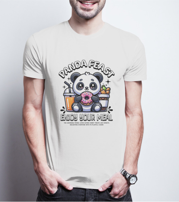 Panda Feast Enjoy Your Meal Cute Donut Drink Food Charm T-Shirt