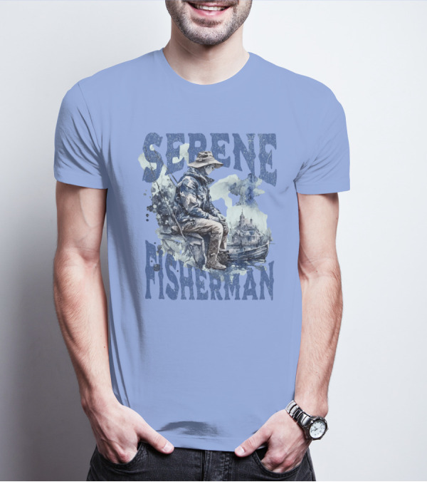 Serene Fisherman In Tranquil Lakeside Town With Boat And Reflection T-Shirt