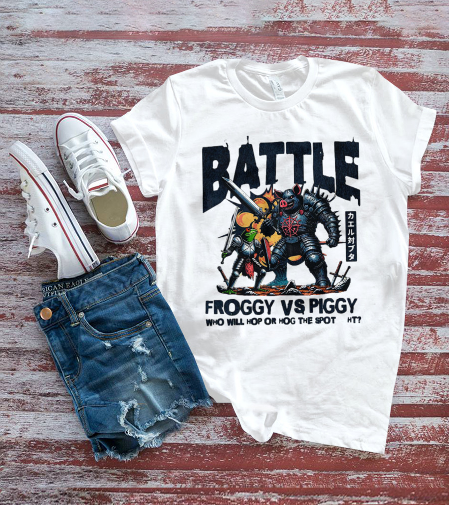 Battle Froggy Vs Piggy Knight Who Will Hop Or Hog The Spot T-Shirt