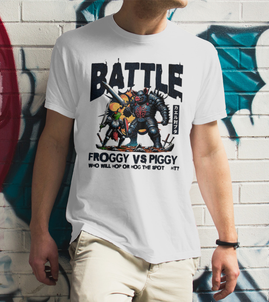 Battle Froggy Vs Piggy Knight Who Will Hop Or Hog The Spot T-Shirt