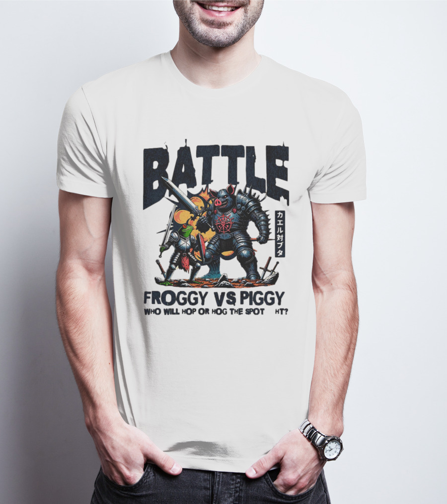 Battle Froggy Vs Piggy Knight Who Will Hop Or Hog The Spot T-Shirt