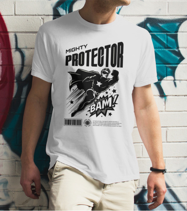 Mighty Protector BAAM Retro Comic Style Superhero T-Shirt