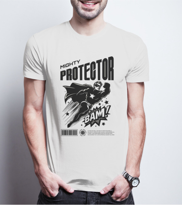 Mighty Protector BAAM Retro Comic Style Superhero T-Shirt
