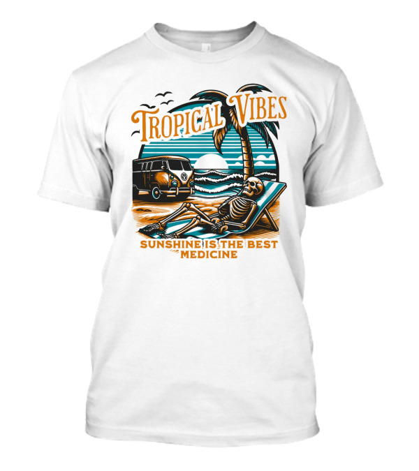 Tropical Vibes Sunshine Is The Best Medicine Skeleton Beach Van Sunset Scene T-Shirt