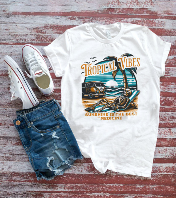 Tropical Vibes Sunshine Is The Best Medicine Skeleton Beach Van Sunset Scene T-Shirt