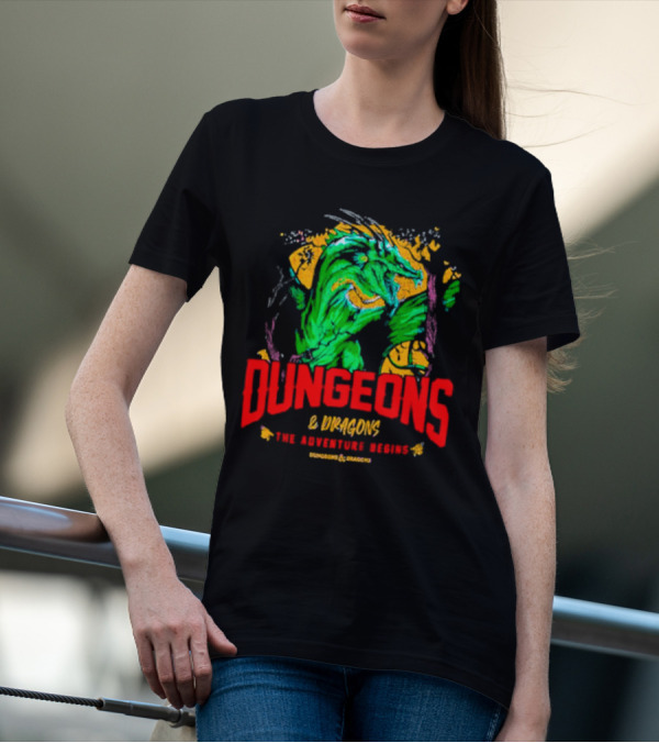 Dungeons And Dragons The Adventure Begins Green Dragon Fantasy T-Shirt