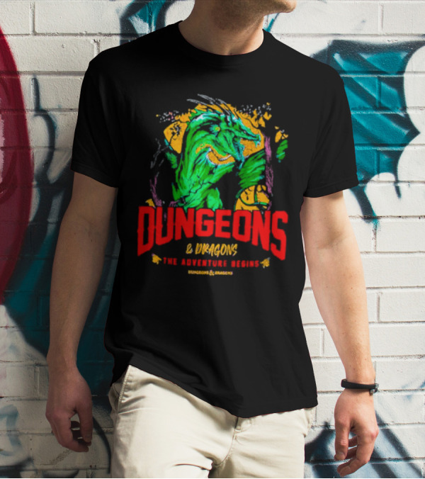 Dungeons And Dragons The Adventure Begins Green Dragon Fantasy T-Shirt
