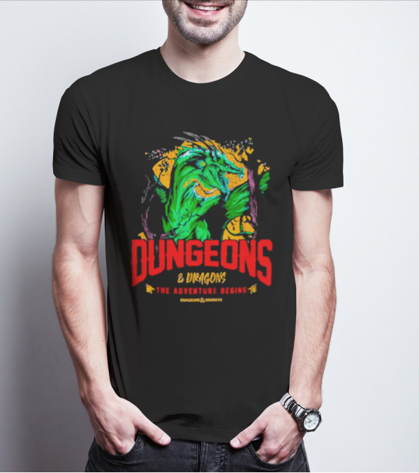 Dungeons And Dragons The Adventure Begins Green Dragon Fantasy T-Shirt