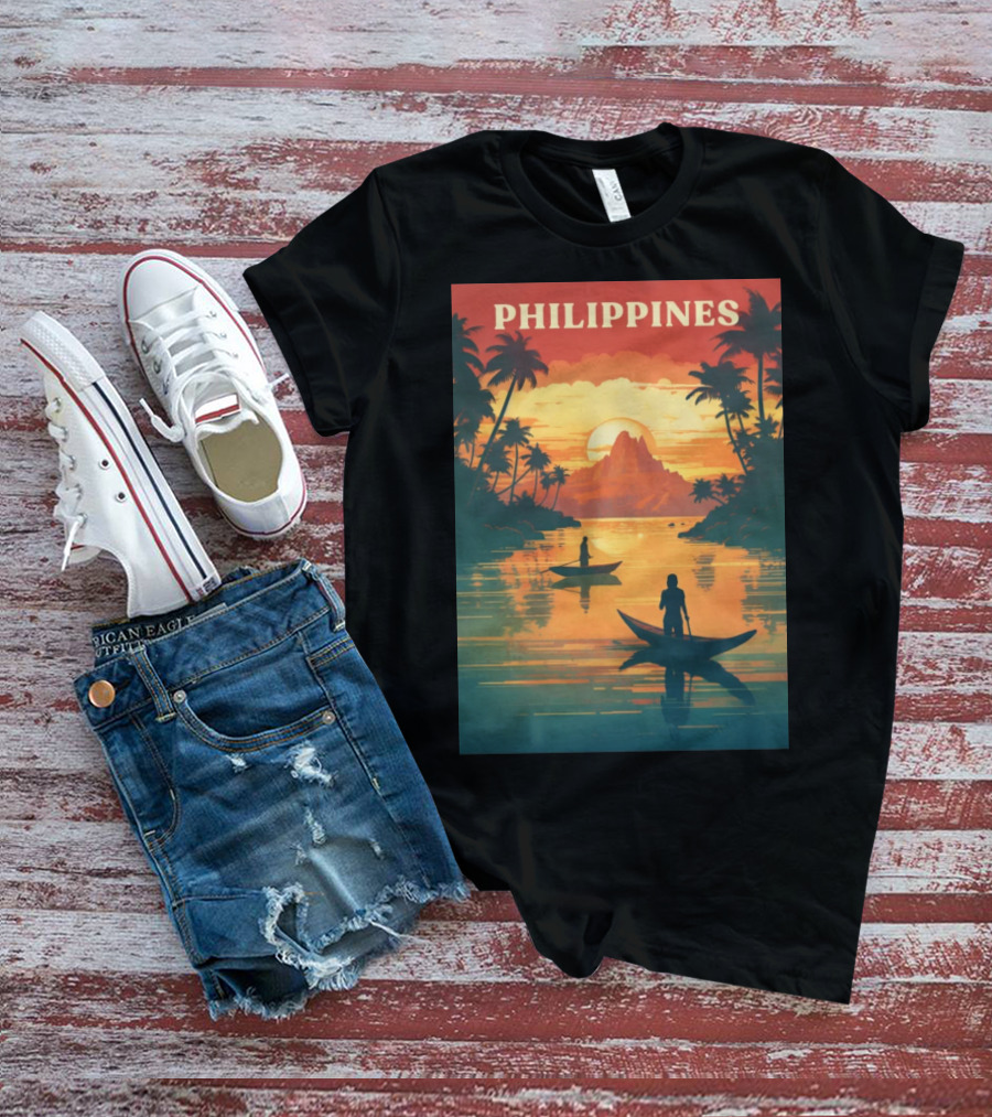 Philippines Sunset Canoe Adventure Tropical Paradise Scene T-Shirt
