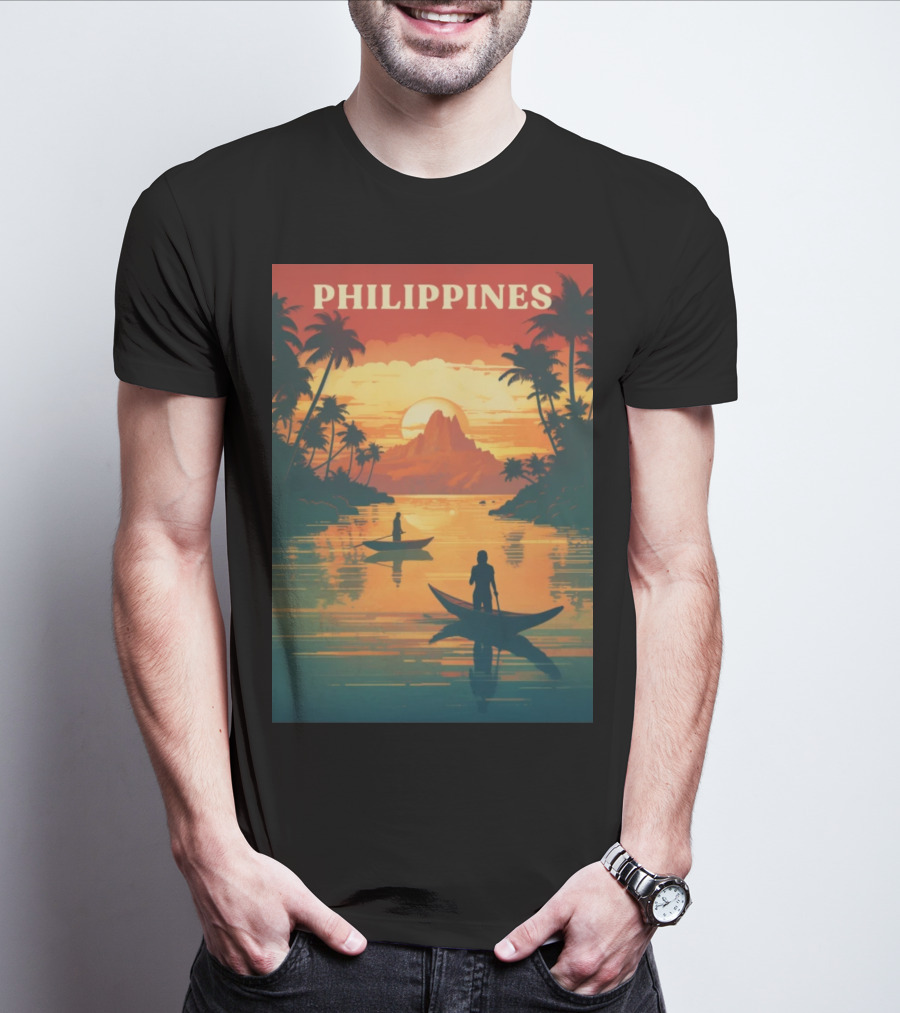 Philippines Sunset Canoe Adventure Tropical Paradise Scene T-Shirt