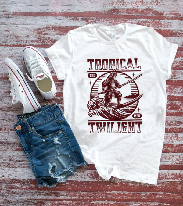 Tropical Twilight Surfing Samurai On Waves In Sunset Scene With TRD MRK T-Shirt