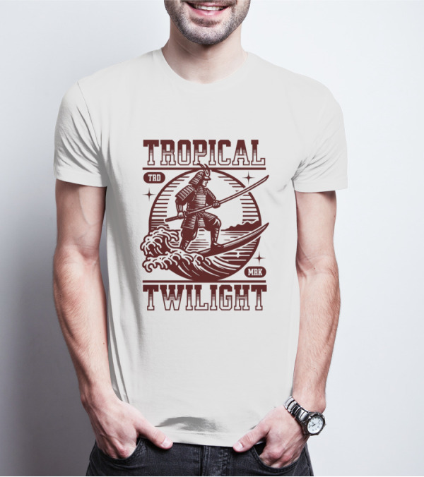 Tropical Twilight Surfing Samurai On Waves In Sunset Scene With TRD MRK T-Shirt