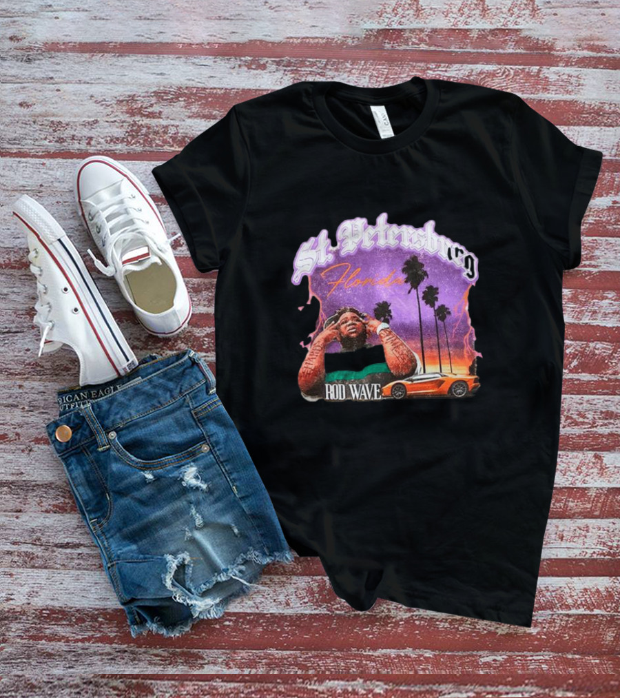 St. Petersburg Florida Rod Wave Purple Sunset Orange Car Palm Trees T-Shirt