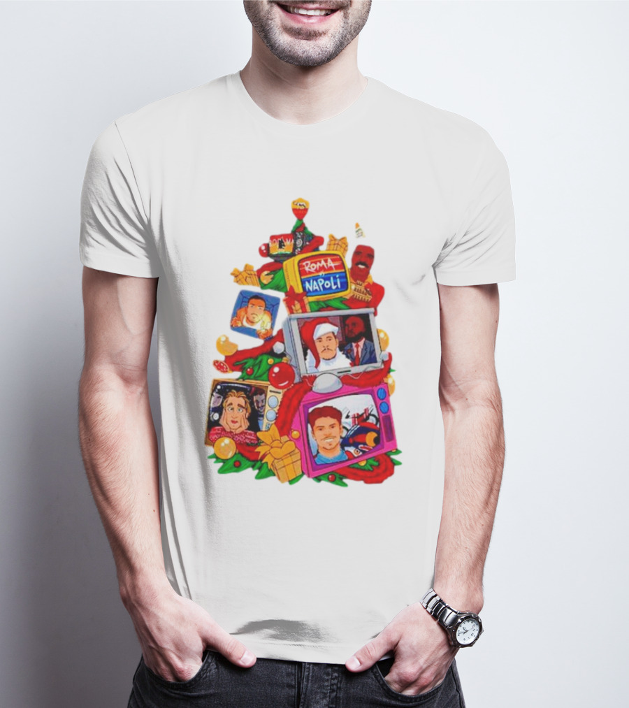 Romolo Con La Matchday Christmas Tree With Roma Napoli Christmas TV Characters T-Shirt