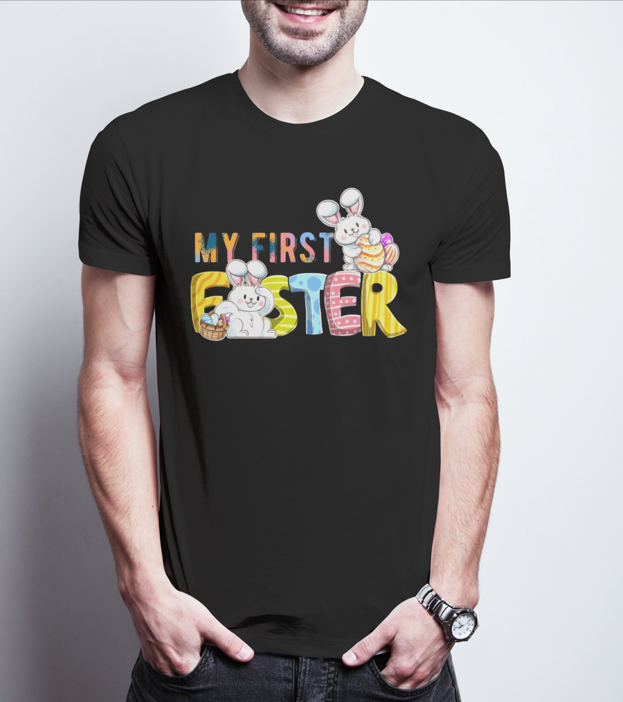 My First Easter Baby Boy Easter Bunny With Colorful Eggs And Bunnies T-Shirt