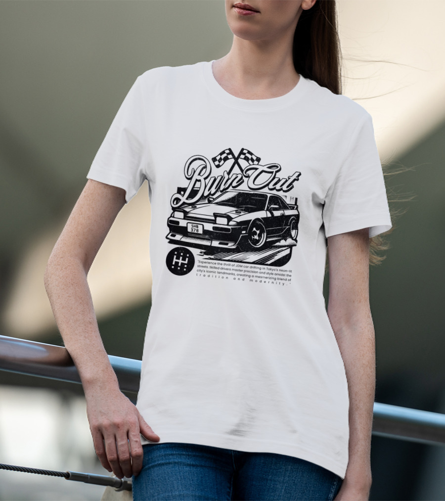 Burn Out JDM Car Drifting Tokyo Streets Tradition And Modernity T-Shirt