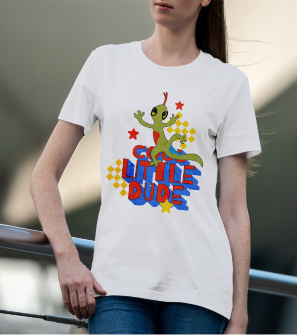 Cool Little Dude Lizard With Stars And Checkerboard T-Shirt