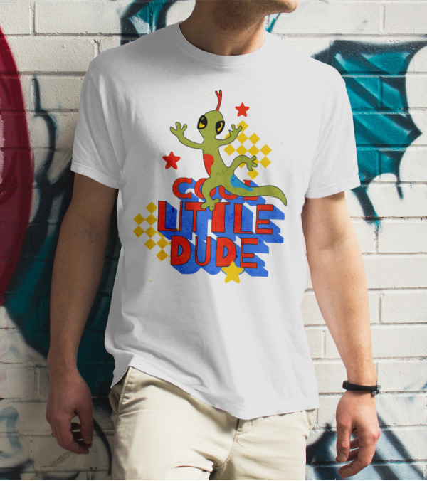 Cool Little Dude Lizard With Stars And Checkerboard T-Shirt