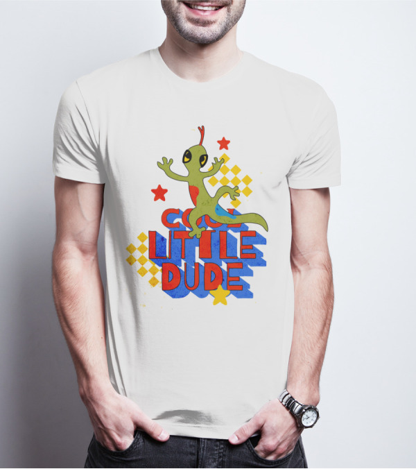 Cool Little Dude Lizard With Stars And Checkerboard T-Shirt