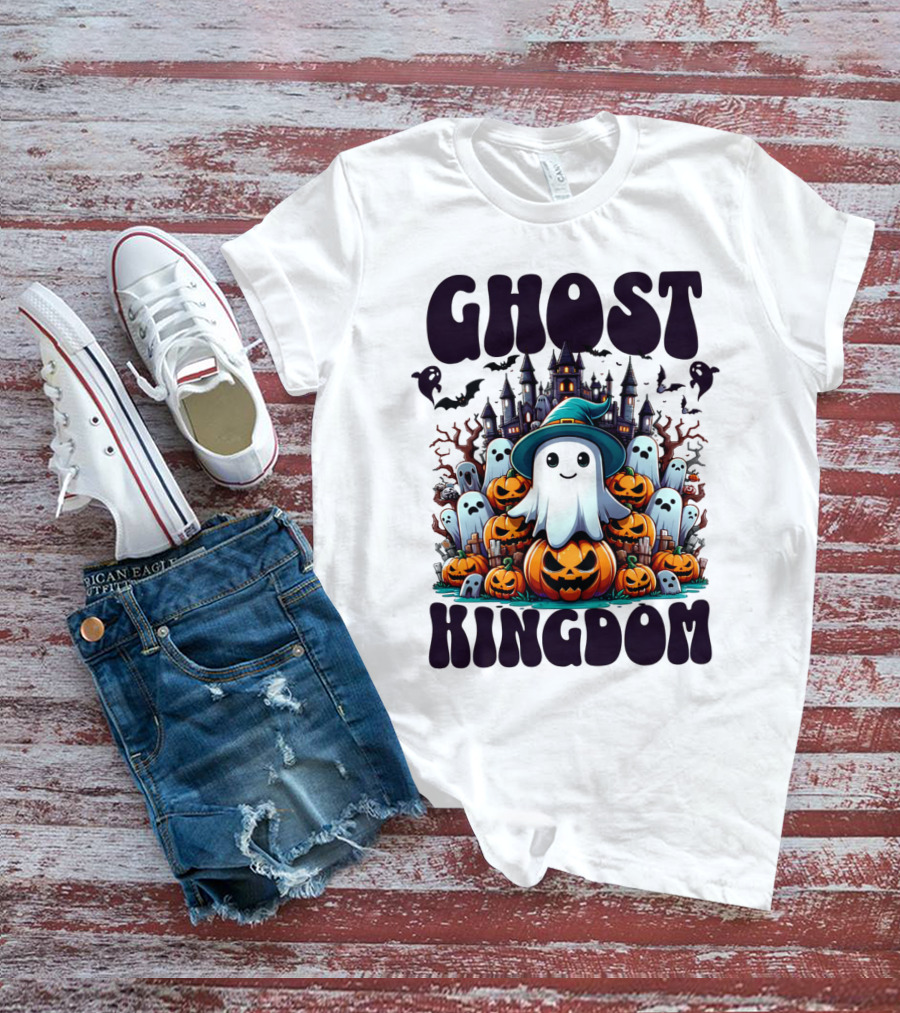 Ghost Kingdom Halloween Ghosts And Pumpkins Witches Hat Haunted Castle T-Shirt